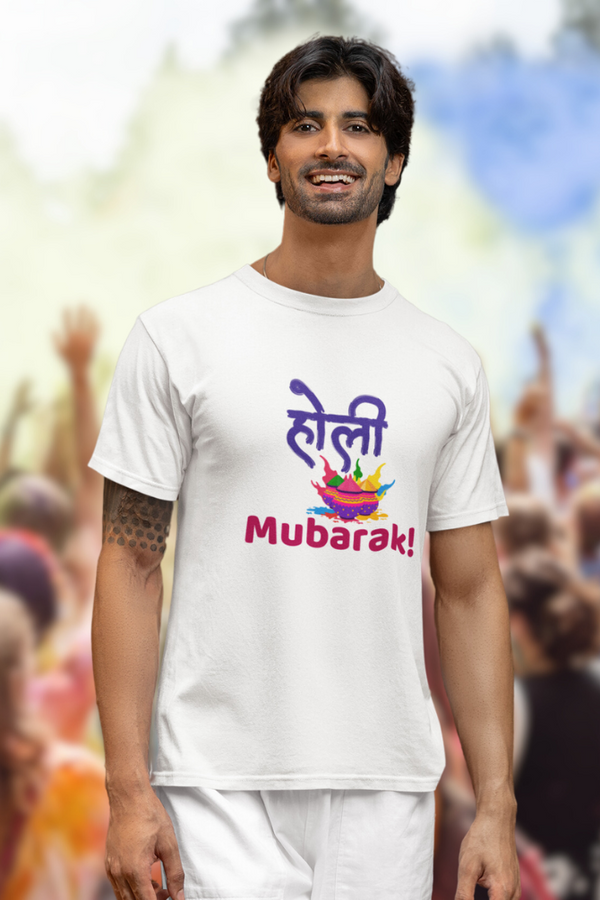 Holi Mubarak With Colors T-Shirt For Men - WowWaves