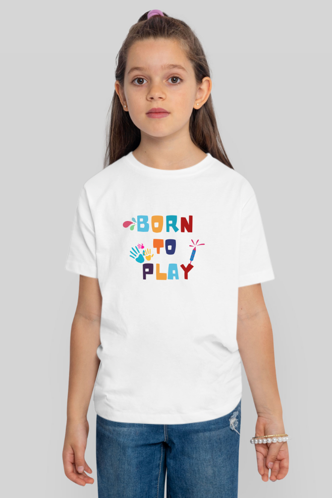 Born To Play Holi T-Shirt For Girl - WowWaves - 4