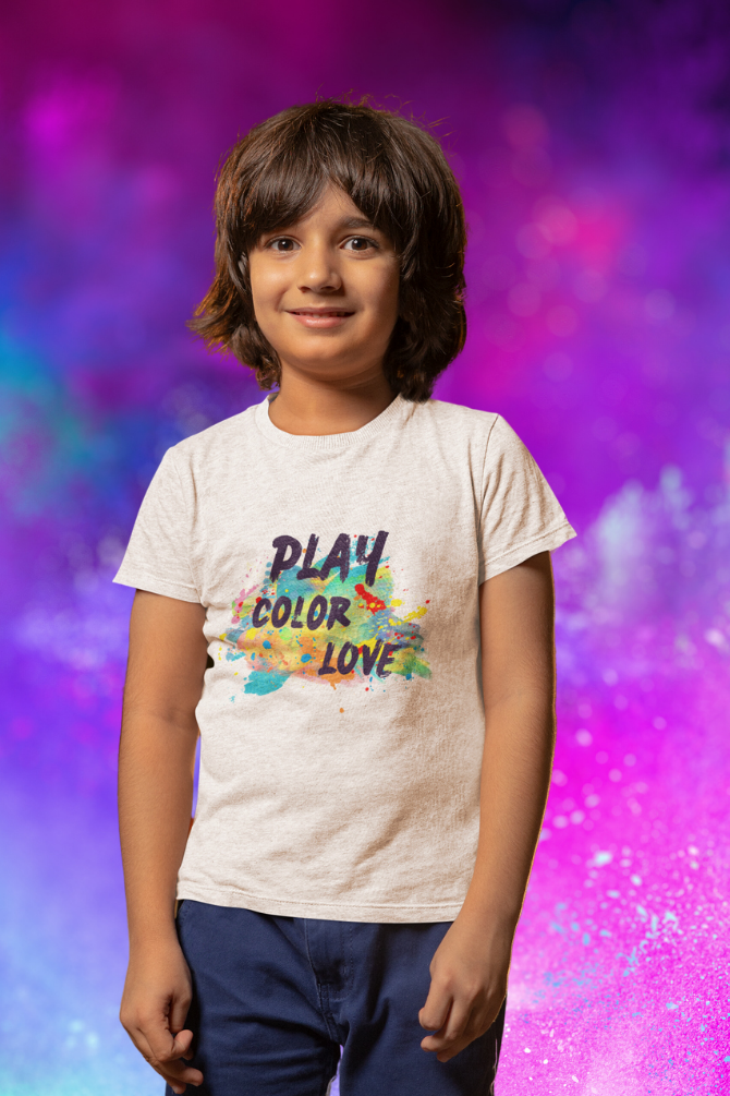 Play. Color. Love. Holi T-Shirt For Boy - WowWaves