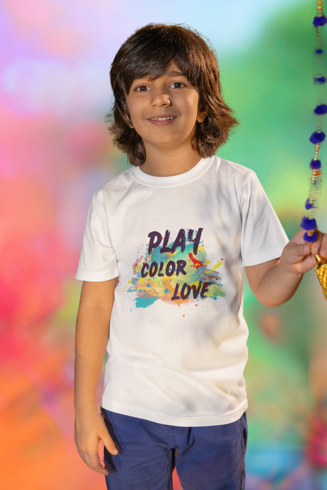 Play. Color. Love. Holi T-Shirt For Boy - WowWaves - 2
