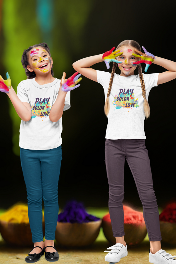 Play. Color. Love. Holi T-Shirt For Girl - WowWaves