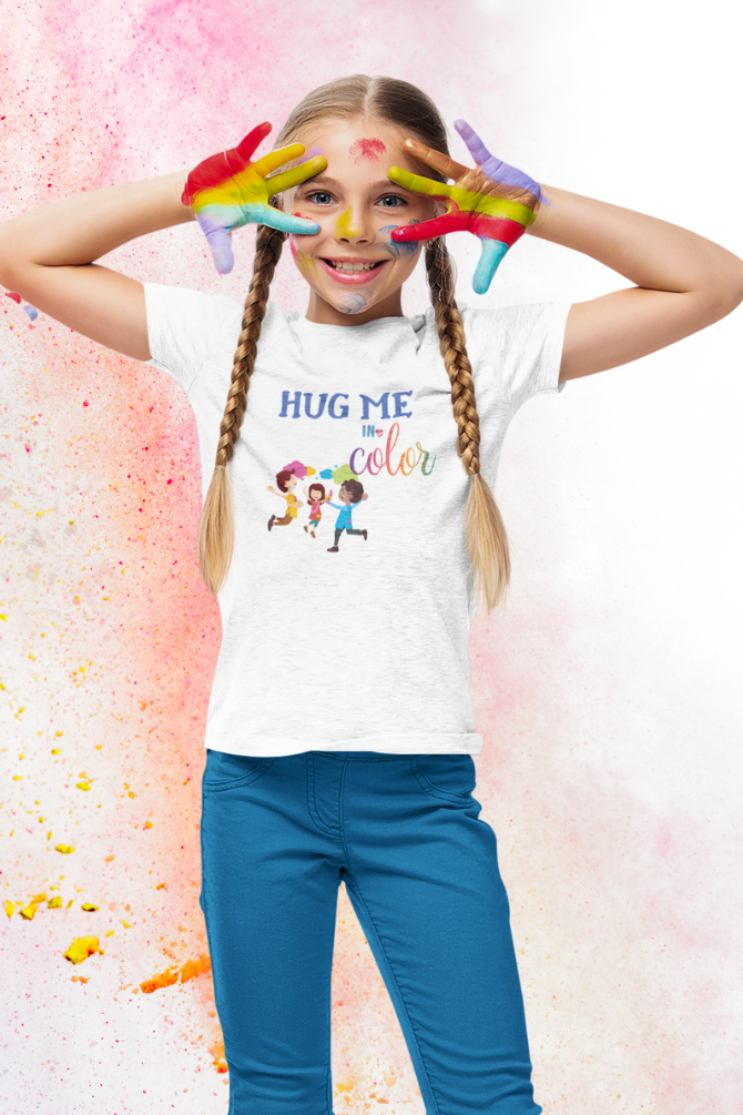 Hug Me In Colors! Holi T-Shirt For Girl - WowWaves - 2