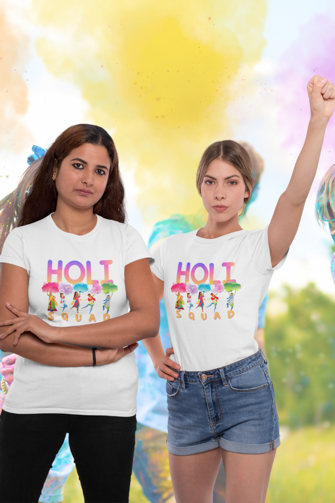 Colourful Holi Squad T-Shirt For Women - WowWaves