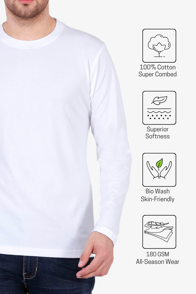White Full Sleeve T-Shirt For Men - WowWaves - 4