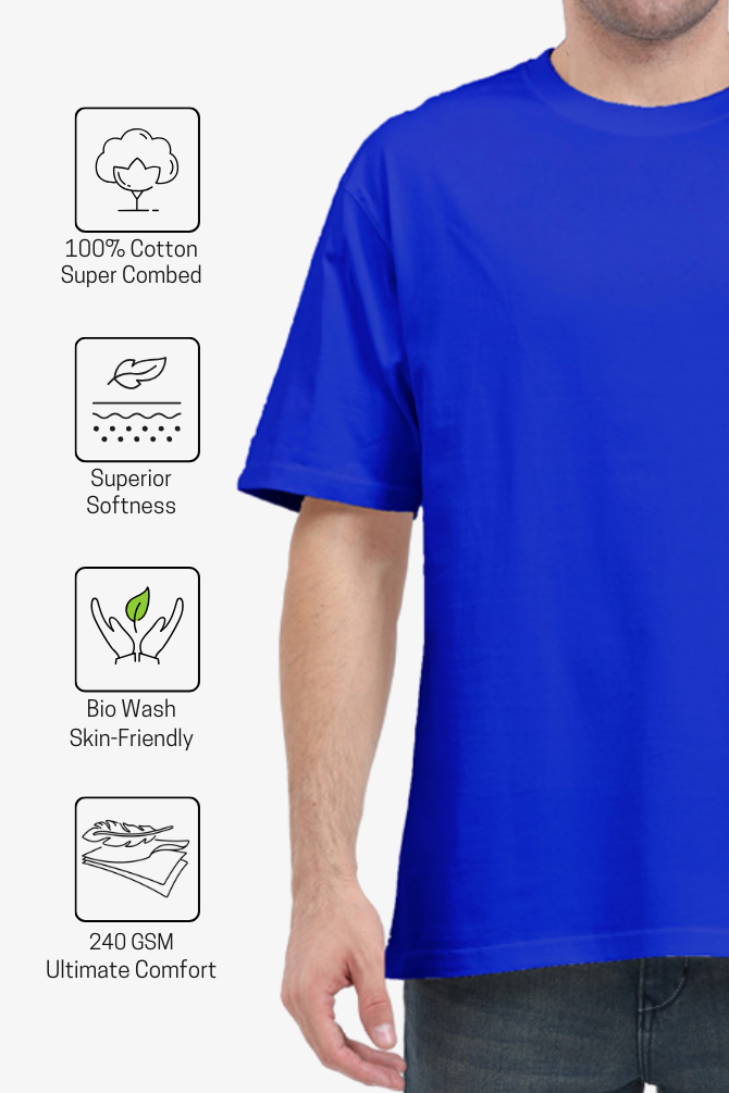 Royal Blue Oversized T-Shirt For Men - WowWaves - 3