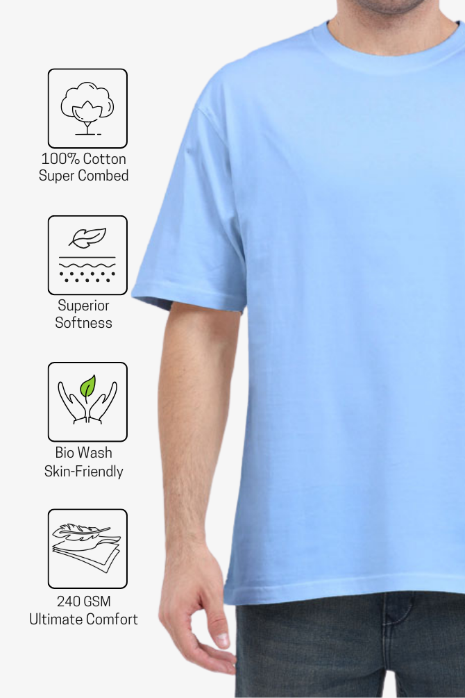 Baby Blue Oversized T-Shirt For Men - WowWaves - 2