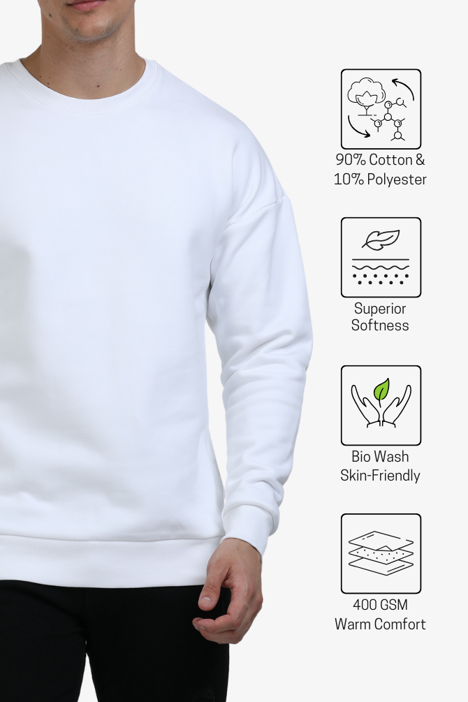 White Oversized Sweatshirt For Men - WowWaves - 3