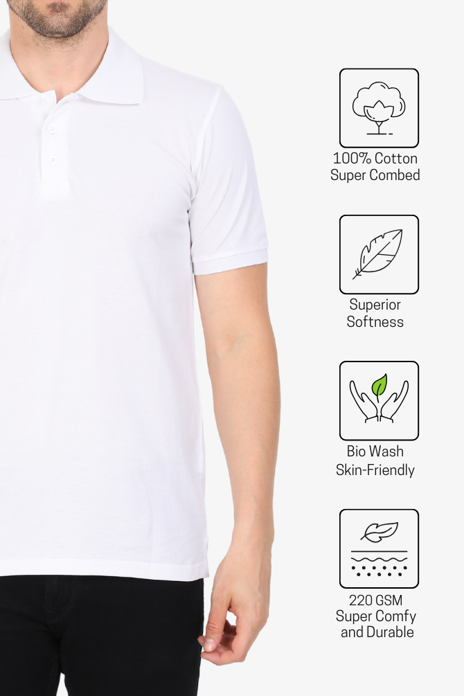White Polo T-Shirt For Men - WowWaves - 3