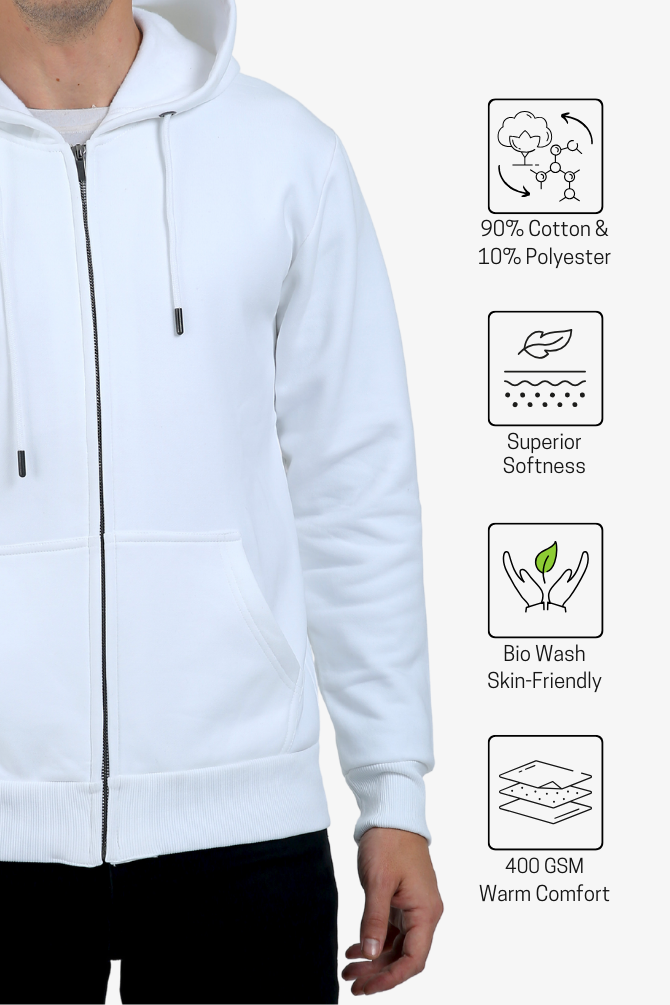 White Zip Hoodie For Men - WowWaves - 3