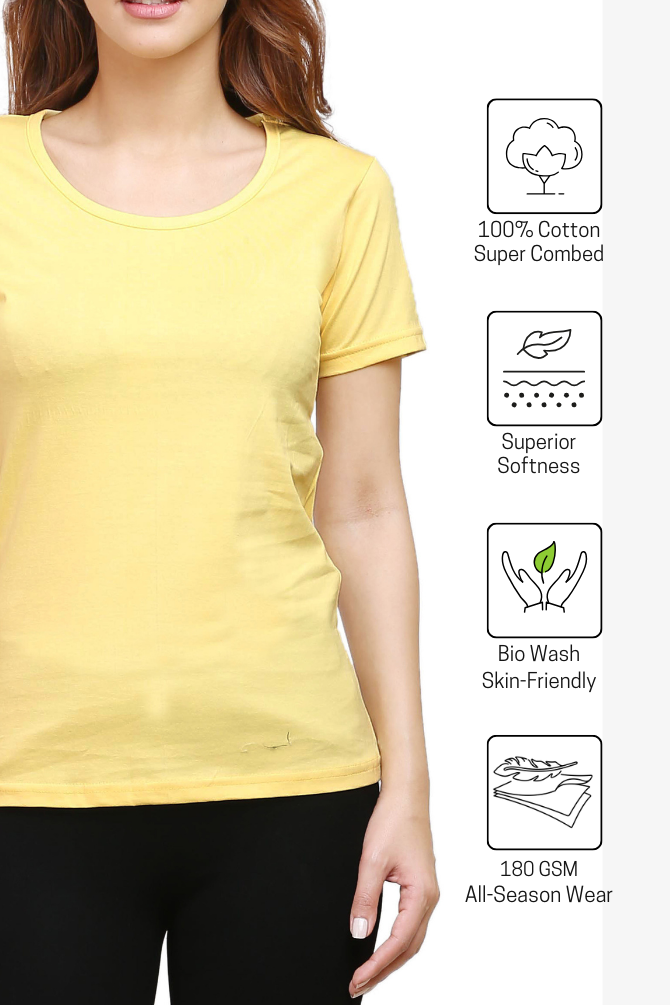 Yellow Scoop Neck T-Shirt For Women - WowWaves - 9