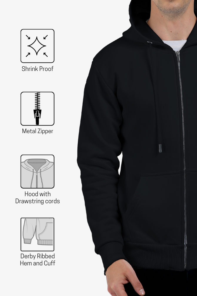 Black Zip Hoodie For Men - WowWaves - 3