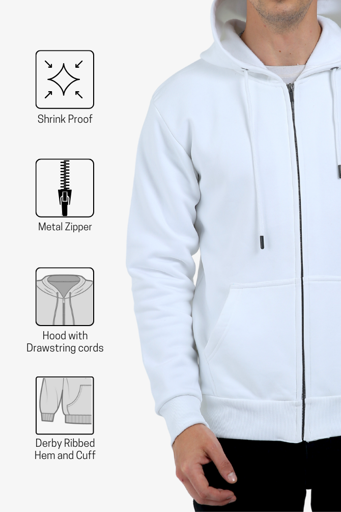 White Zip Hoodie For Men - WowWaves - 4