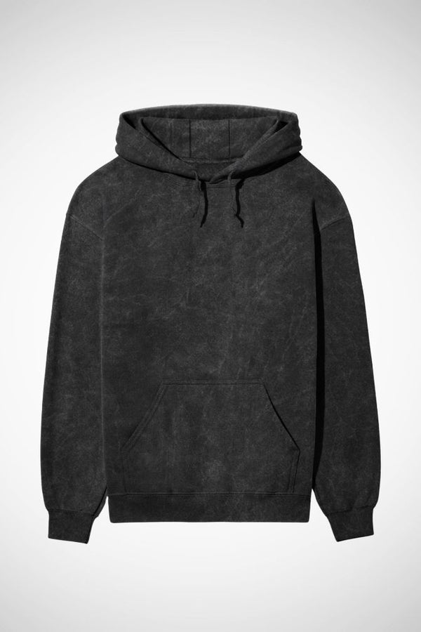 Unisex Acid Wash Hooded Sweatshirt - Black - 1