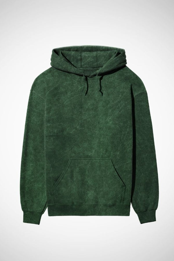 Unisex Acid Wash Hooded Sweatshirt - Bottle Green - 1