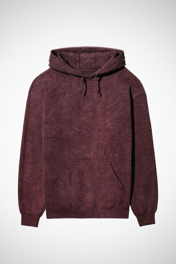 Unisex Acid Wash Hooded Sweatshirt - Maroon