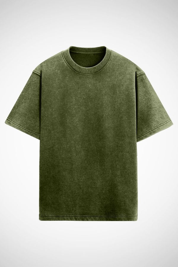 Unisex Acid Wash Oversized Classic T-shirt Olive Green