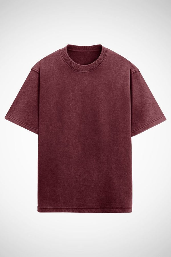 Unisex Acid Wash Oversized Classic T-shirt Maroon - 1