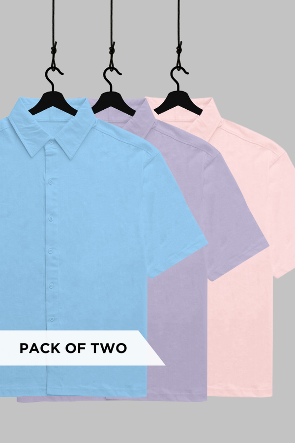 Pack of 3 Oversized Shirts Baby Blue, Lavender and Light Pink - 1