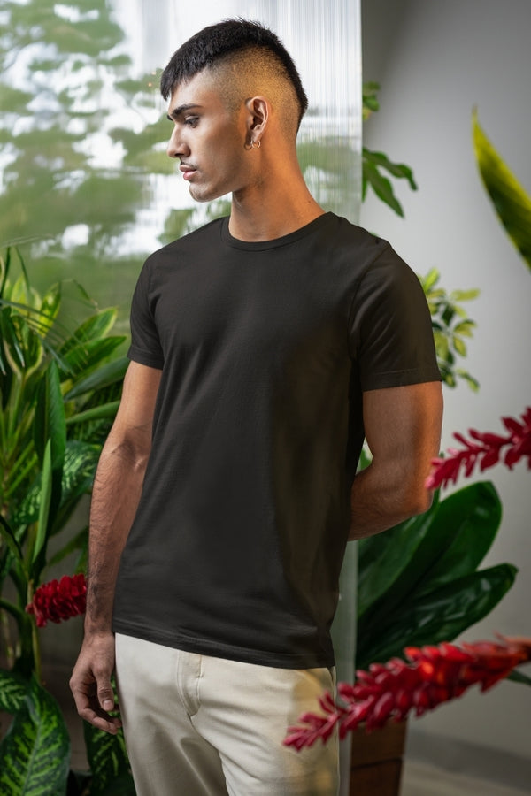Black Poly Cotton T-Shirt for Men