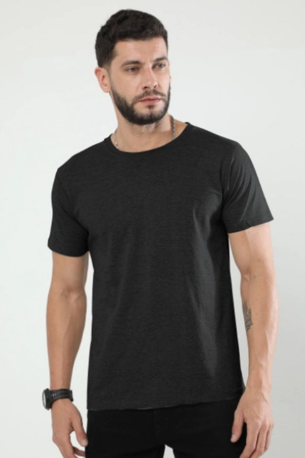 Black Melange Poly Cotton T-Shirt for Men