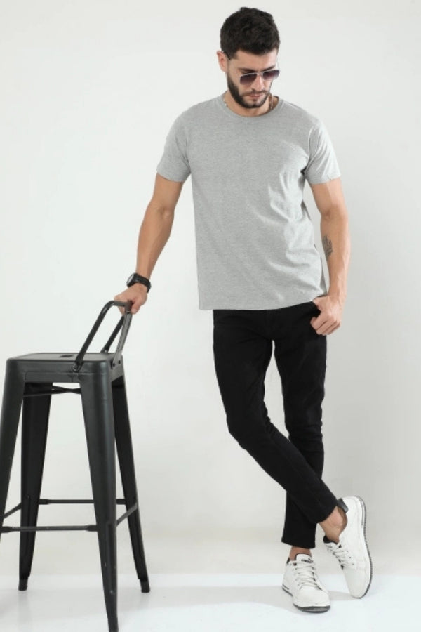 Grey Melange Poly Cotton T-Shirt for Men