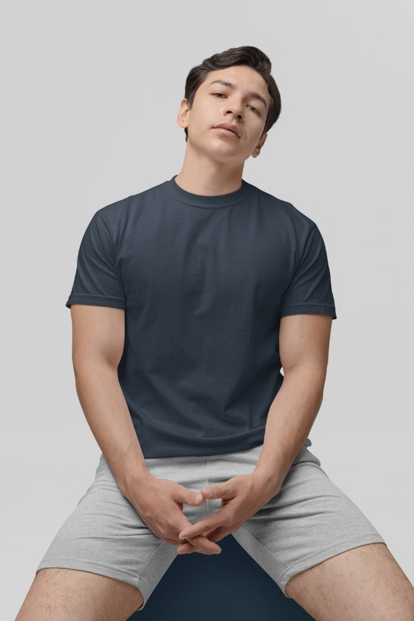 Navy Blue Poly Cotton T-Shirt for Men