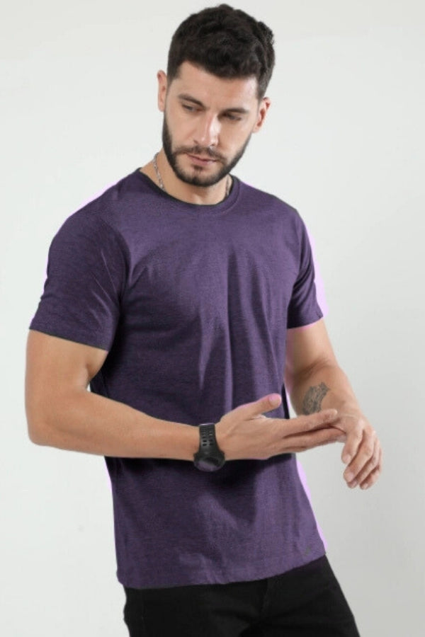 Purple Melange Poly Cotton T-Shirt for Men