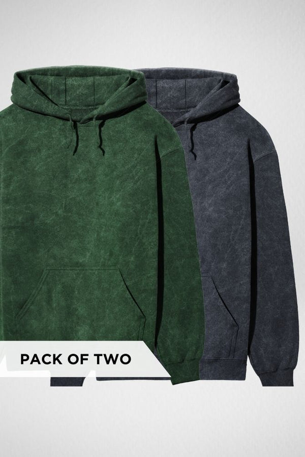 Bottle Green and navy Blue Acid Wash Hoodies Combo - 1