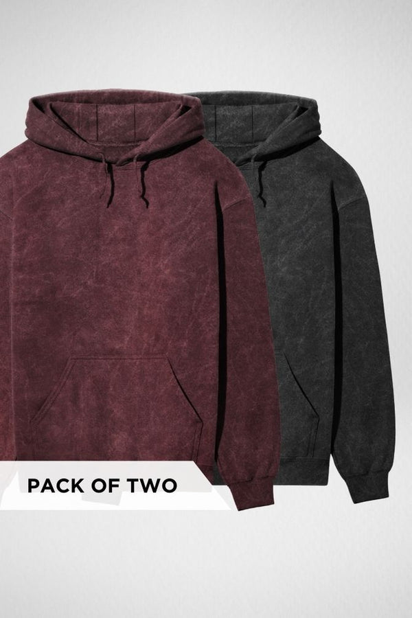 Maroon and Black Acid Wash Hoodies Combo - 1