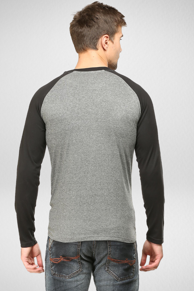 Black Charcoal Melange Raglan Sleeve T-Shirt For Men - WowWaves - 9