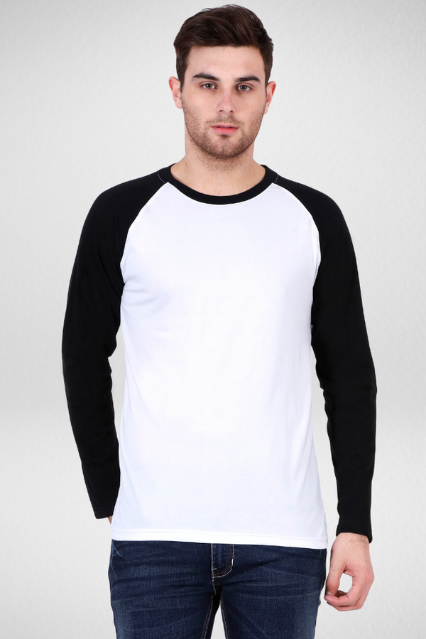 Black White Raglan Sleeve T-shirt for men