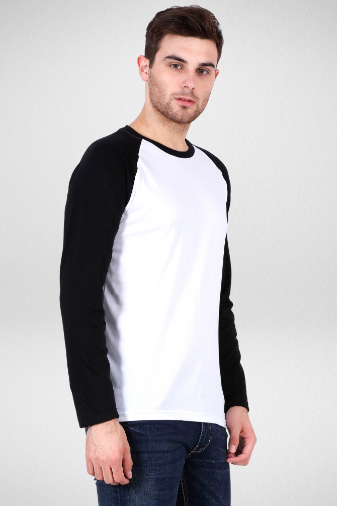 Black White Raglan Sleeve T-Shirt For Men - WowWaves - 1