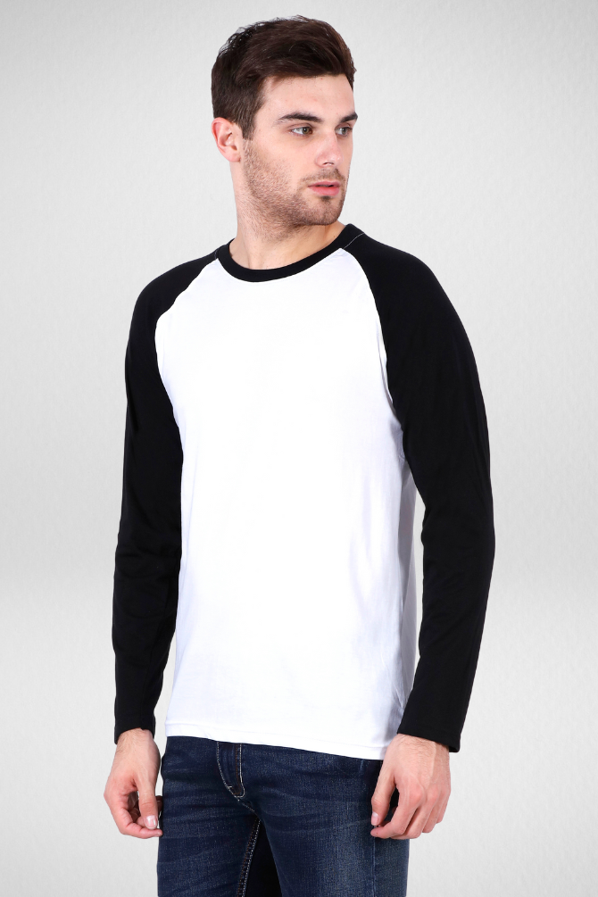 Black White Raglan Sleeve T-Shirt For Men - WowWaves - 3