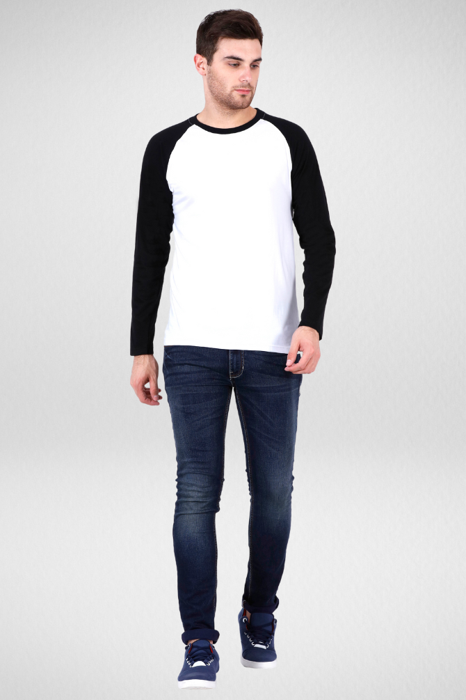 Black White Raglan Sleeve T-Shirt For Men - WowWaves - 2