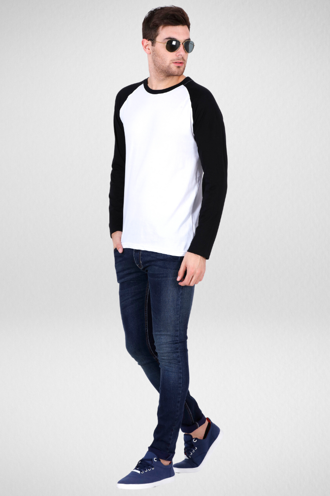 Black White Raglan Sleeve T-Shirt For Men - WowWaves - 4