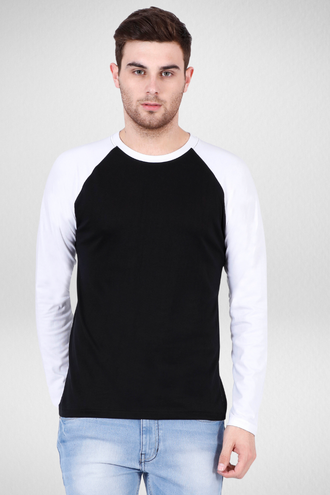 White Black Raglan Sleeve T-Shirt For Men - WowWaves - 1