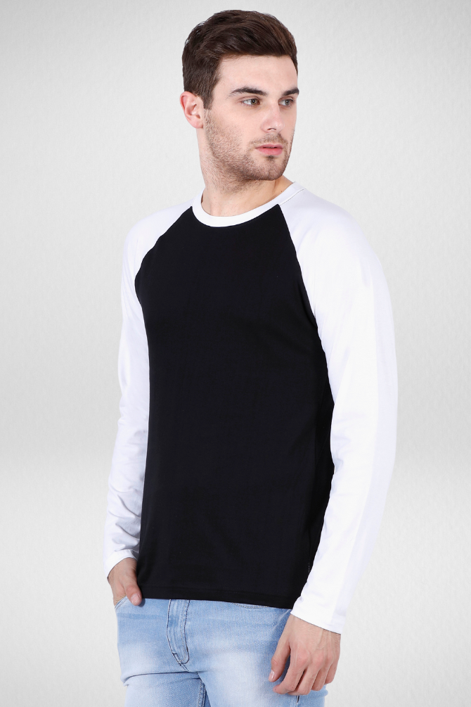 White Black Raglan Sleeve T-Shirt For Men - WowWaves - 3