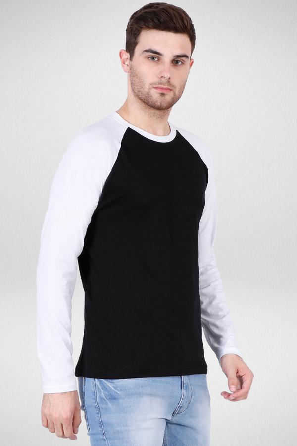 White Black Raglan Sleeve T-Shirt For Men - WowWaves
