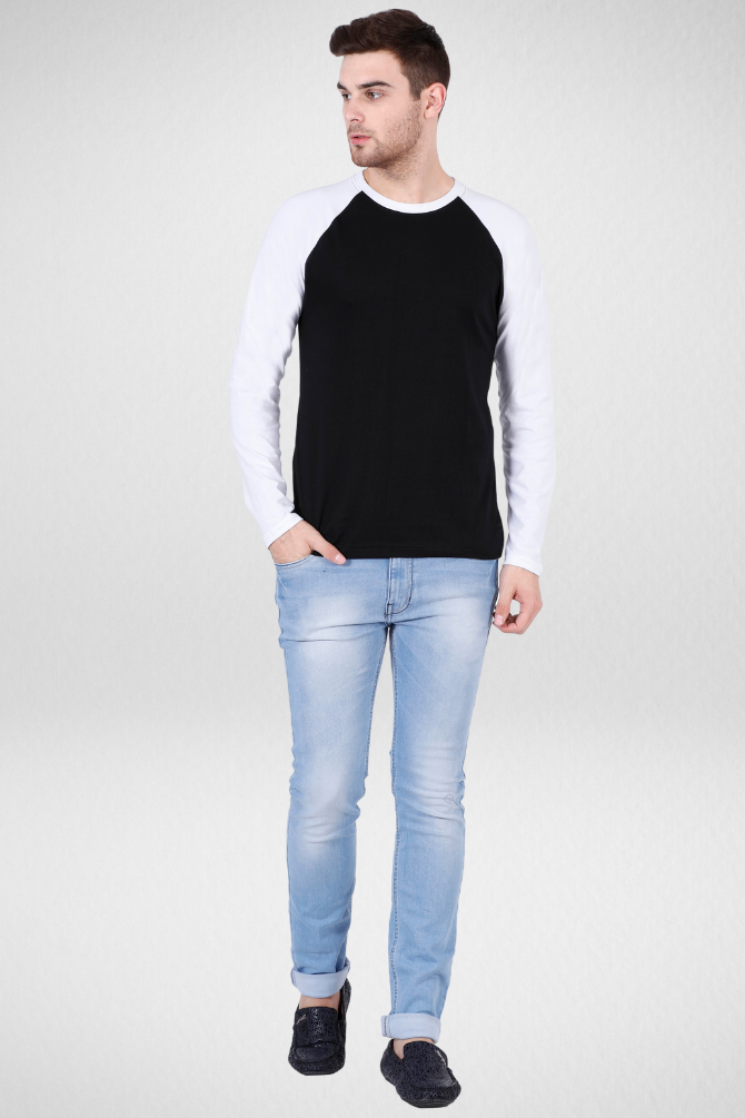 White Black Raglan Sleeve T-Shirt For Men - WowWaves - 2