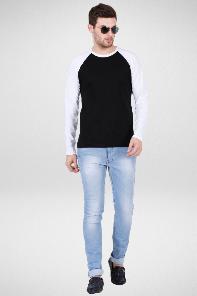 White Black Raglan Sleeve T-Shirt For Men - WowWaves - 4