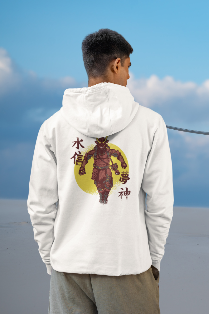 Samurai Warrior Anime White Printed Hoodie For Men - WowWaves