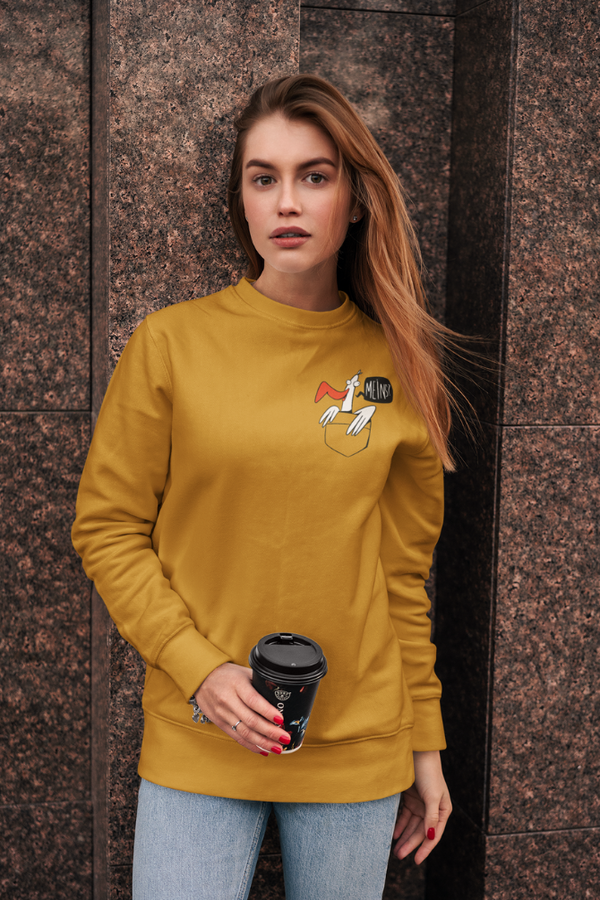 Seagull Bird In Pocket Mustard Yellow Printed Sweatshirt For Women - WowWaves