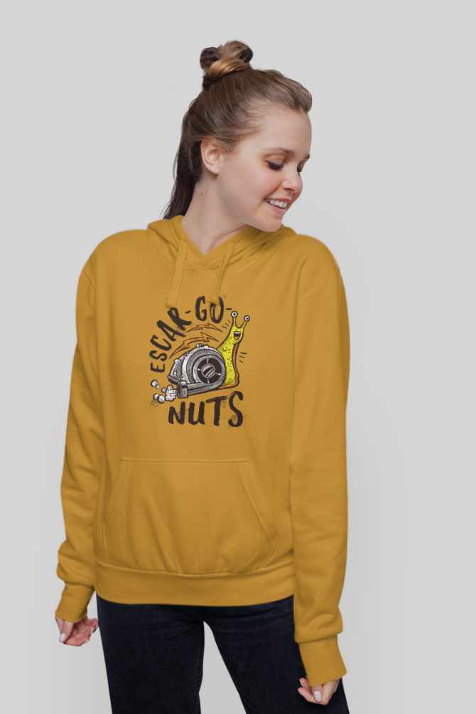 Snail Robot Machine Mustard Yellow Printed Hoodie For Women - WowWaves - 4