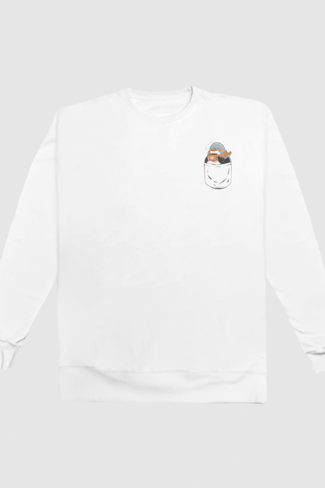 Penguin In Pocket White Printed Sweatshirt For Women - WowWaves - 4