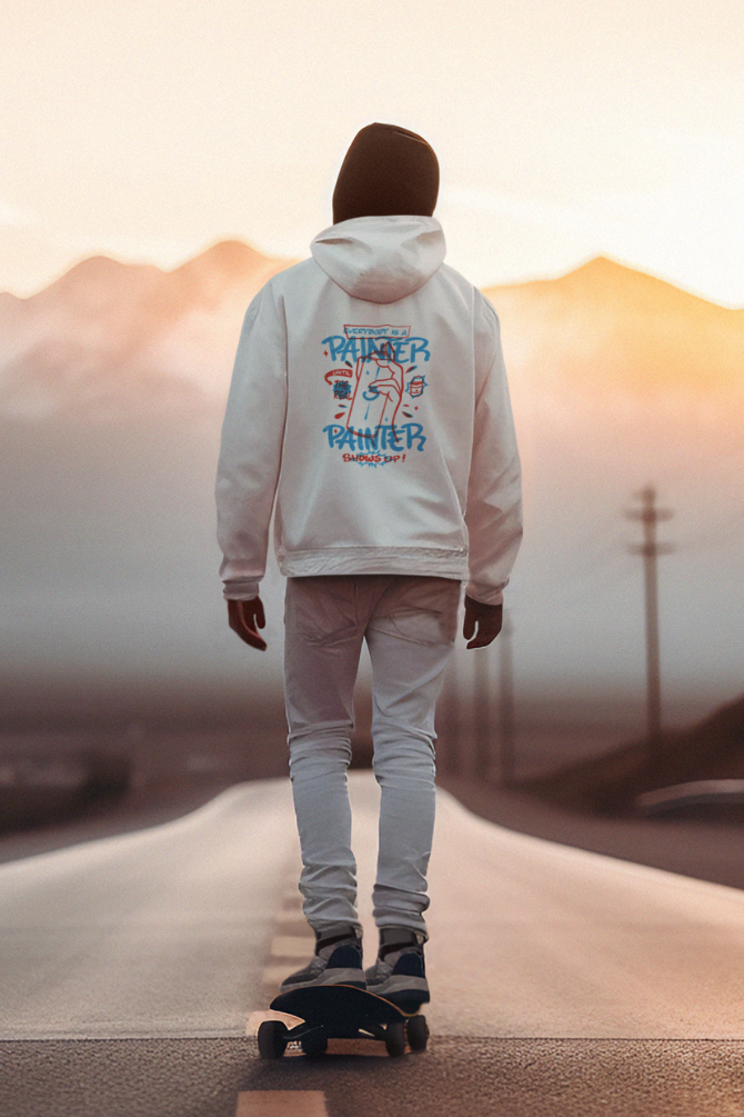 Everybody Is A Painter White Printed Oversized Hoodie For Men - WowWaves - 2