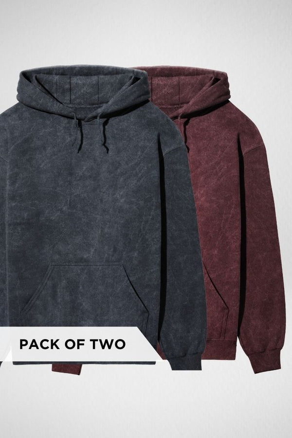 Navy Blue and Maroon Acid Wash Hoodies Combo - 1