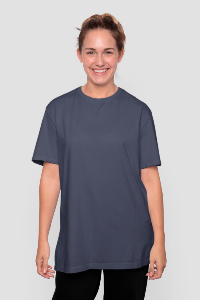 Navy Blue Lightweight Oversized T-Shirt For Women - WowWaves - 2