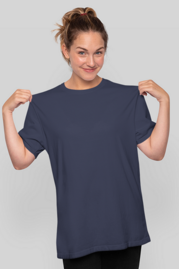 Navy Blue Lightweight Oversized T-Shirt For Women - WowWaves