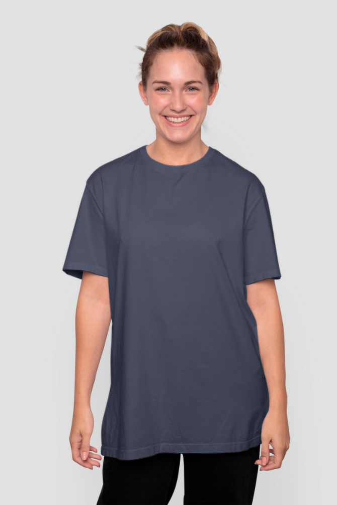 Navy Blue Oversized T-Shirt For Women - WowWaves - 2