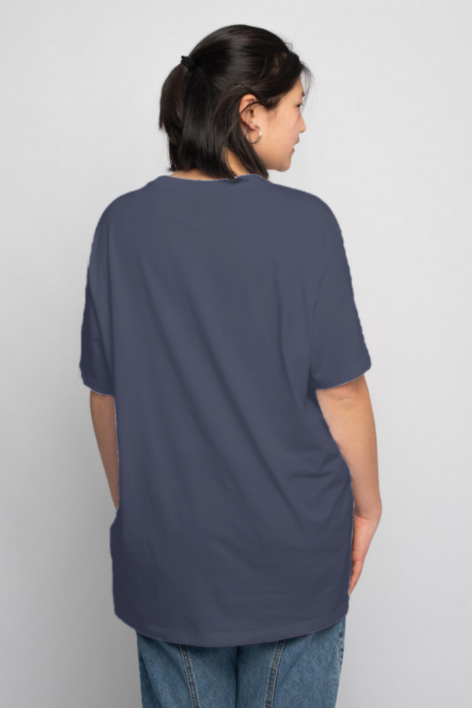 Navy Blue Oversized T-Shirt For Women - WowWaves - 3